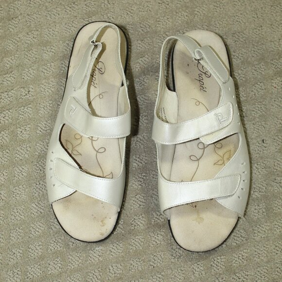 Prophet Women's Size 7.5 Pearl White Leather Flat Hook and Loop Strap Sandals - Picture 2 of 8